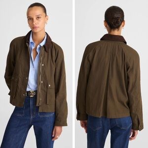 NWT Madewell Waxed Zip-Front Jacket in Trench Green, Corduroy Collar, NW759, M